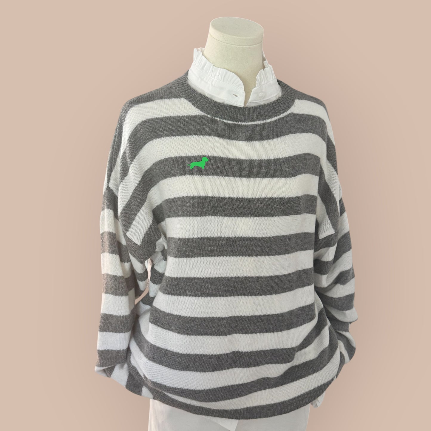 Pullover gestreift mit Dackel in Wunschfarbe