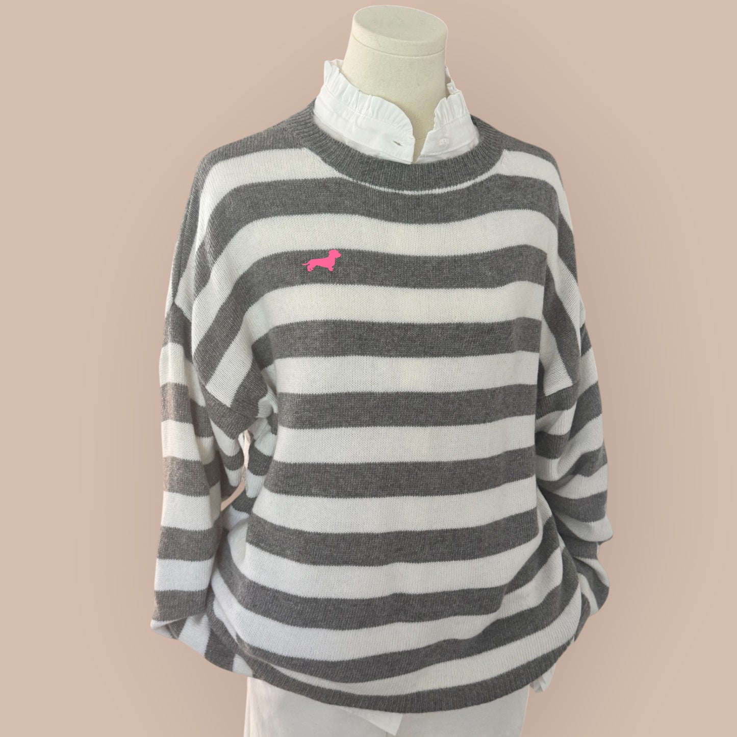 Pullover gestreift mit Dackel in Wunschfarbe