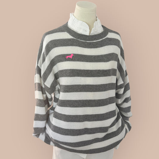 Pullover gestreift mit Dackel in Wunschfarbe