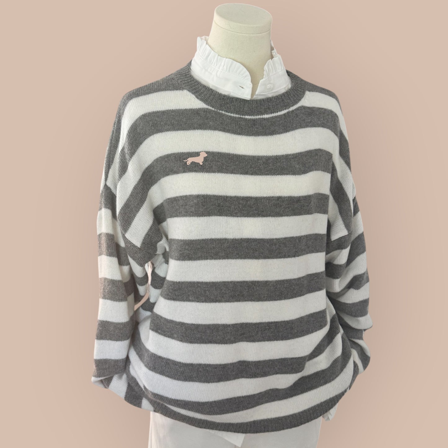 Pullover gestreift mit Dackel in Wunschfarbe