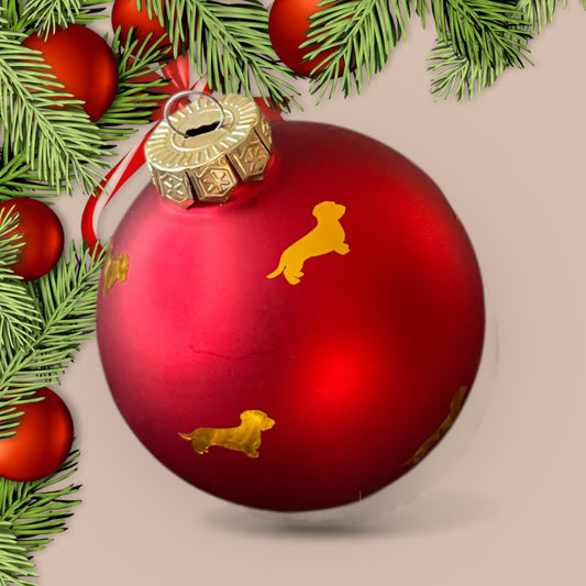 Weihnachts-Kugel mit Dackel in Wunschfarbe