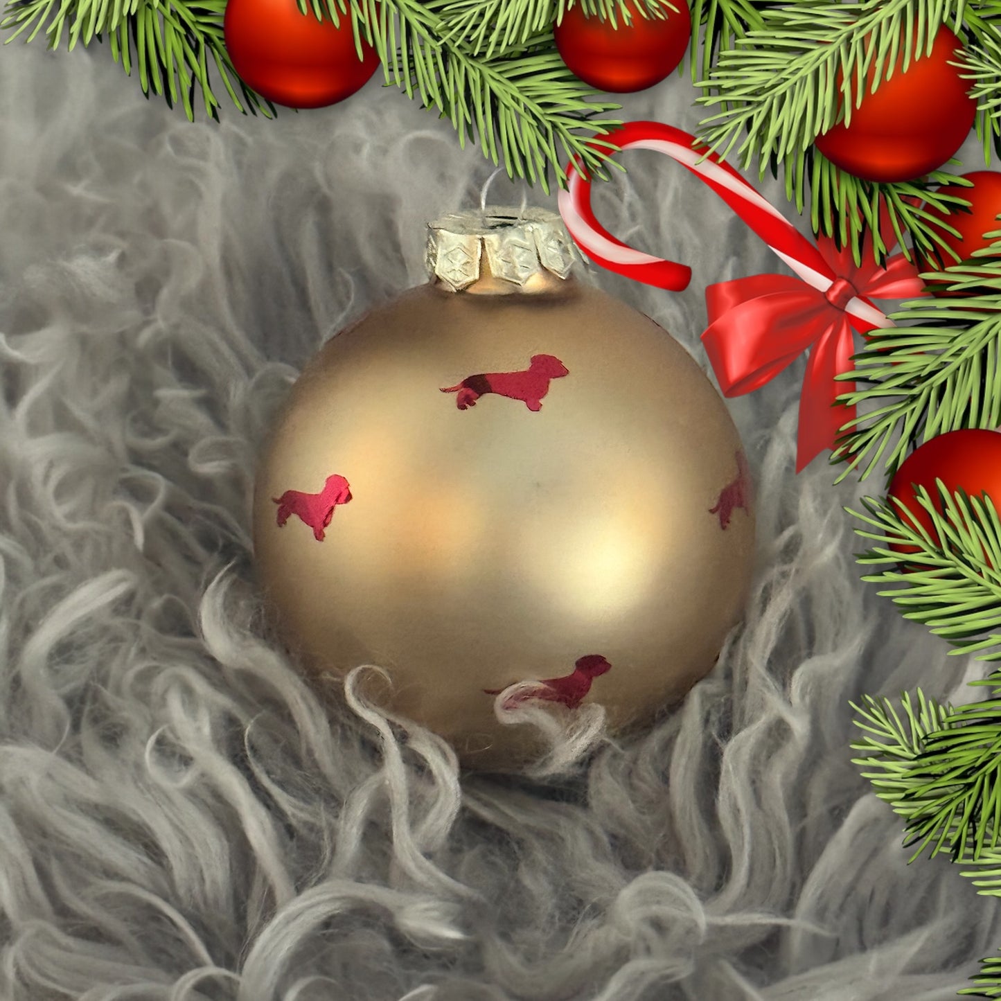 Weihnachts-Kugel mit Dackel in Wunschfarbe