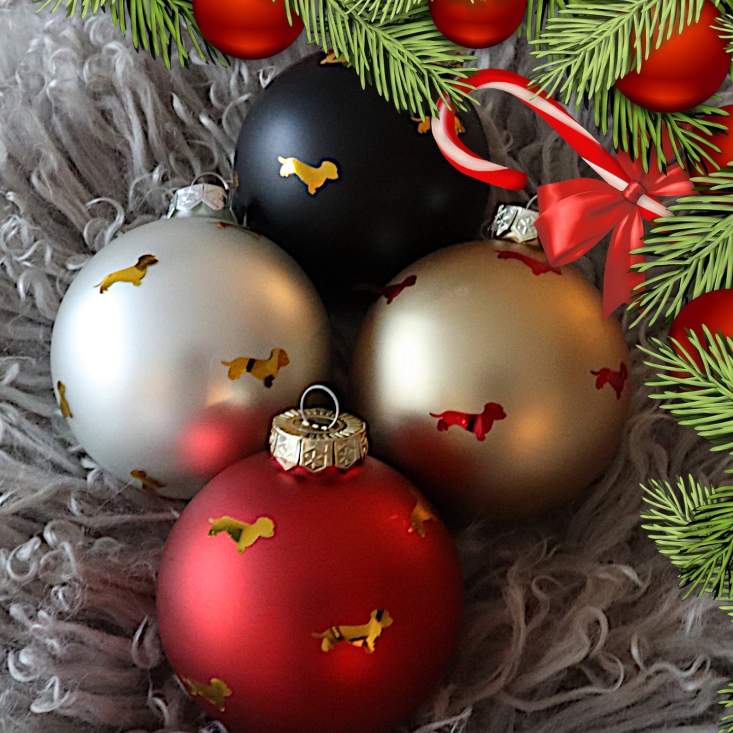 Weihnachts-Kugel mit Dackel in Wunschfarbe