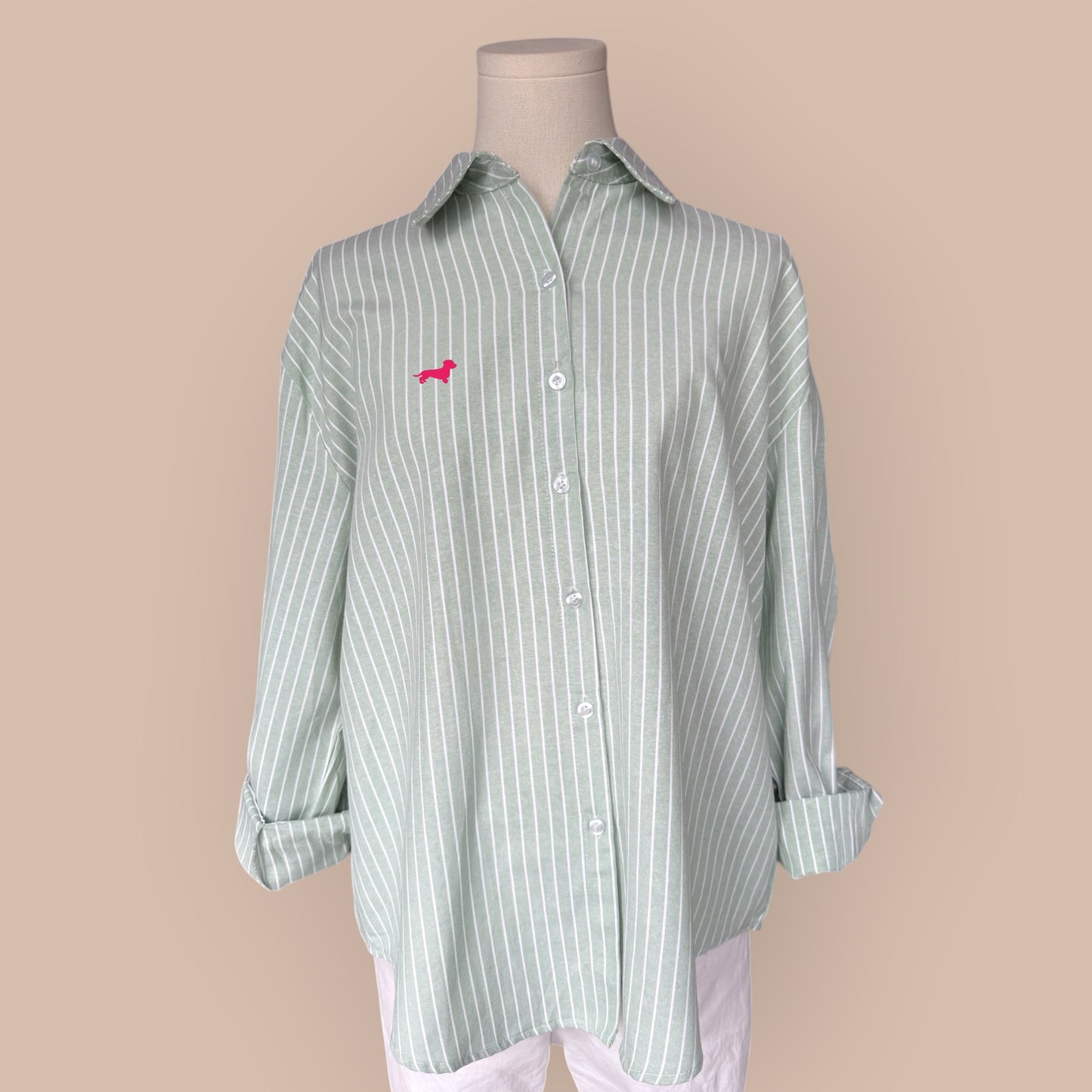 Bluse Gestreift mit Dackel in Wunschfarbe