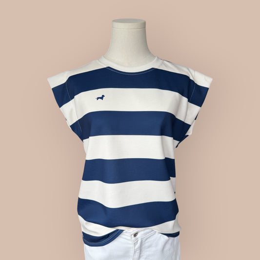 Streifen T-Shirt mit Dackel in Wunschfarbe
