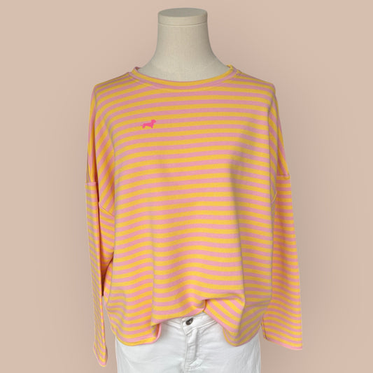 Gestreiftes Langarmshirt mit Dackel in Wunschfarbe