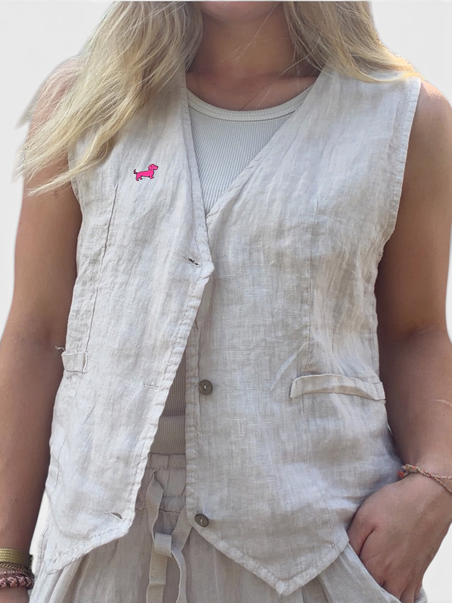 Lina Leinen-Set mit Dackel-Pin