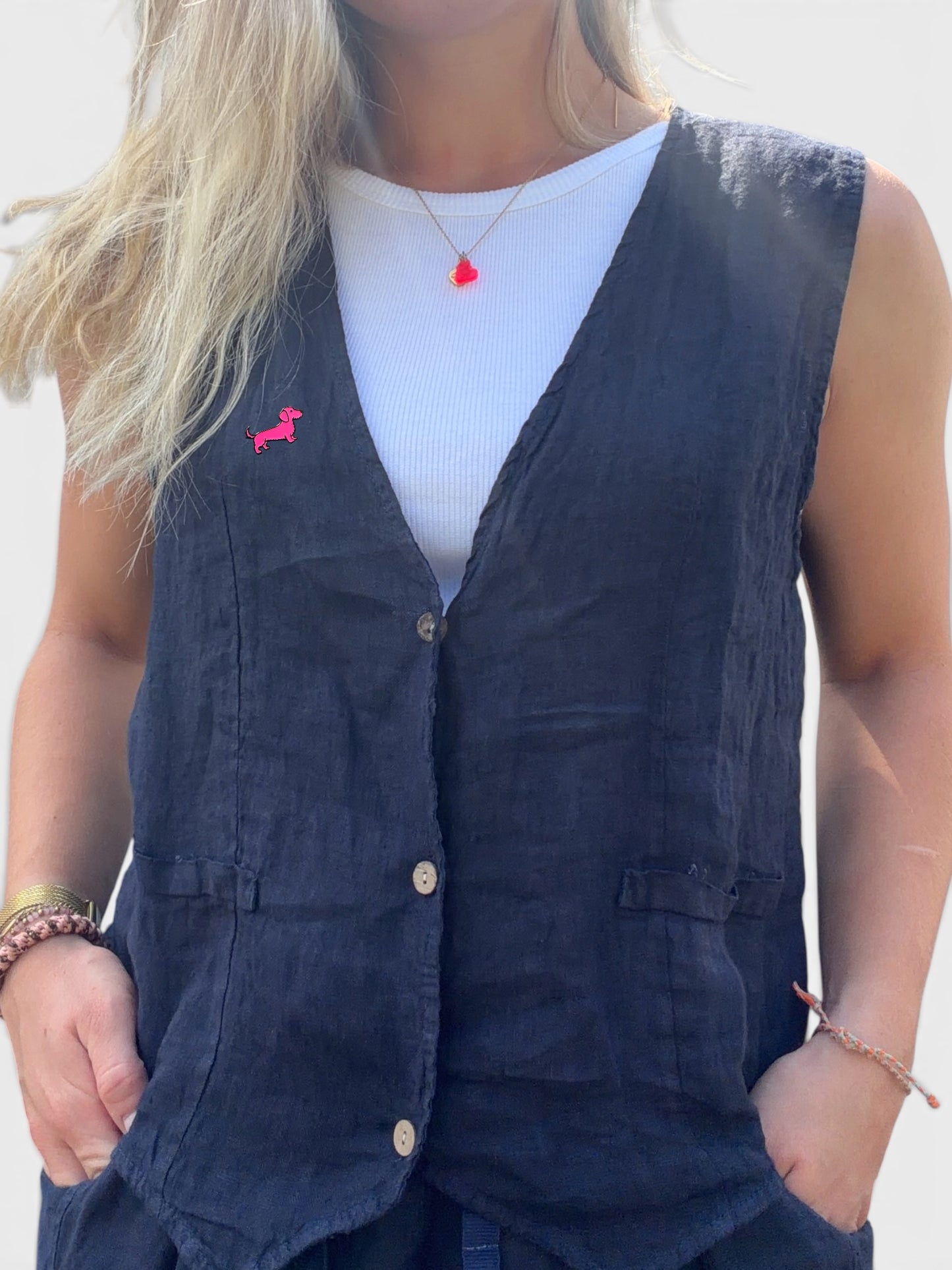 Lina Leinen-Set mit Dackel-Pin
