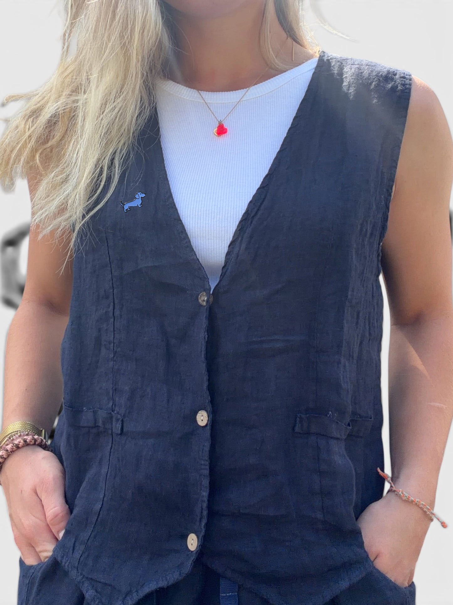 Lina Leinen-Set mit Dackel-Pin