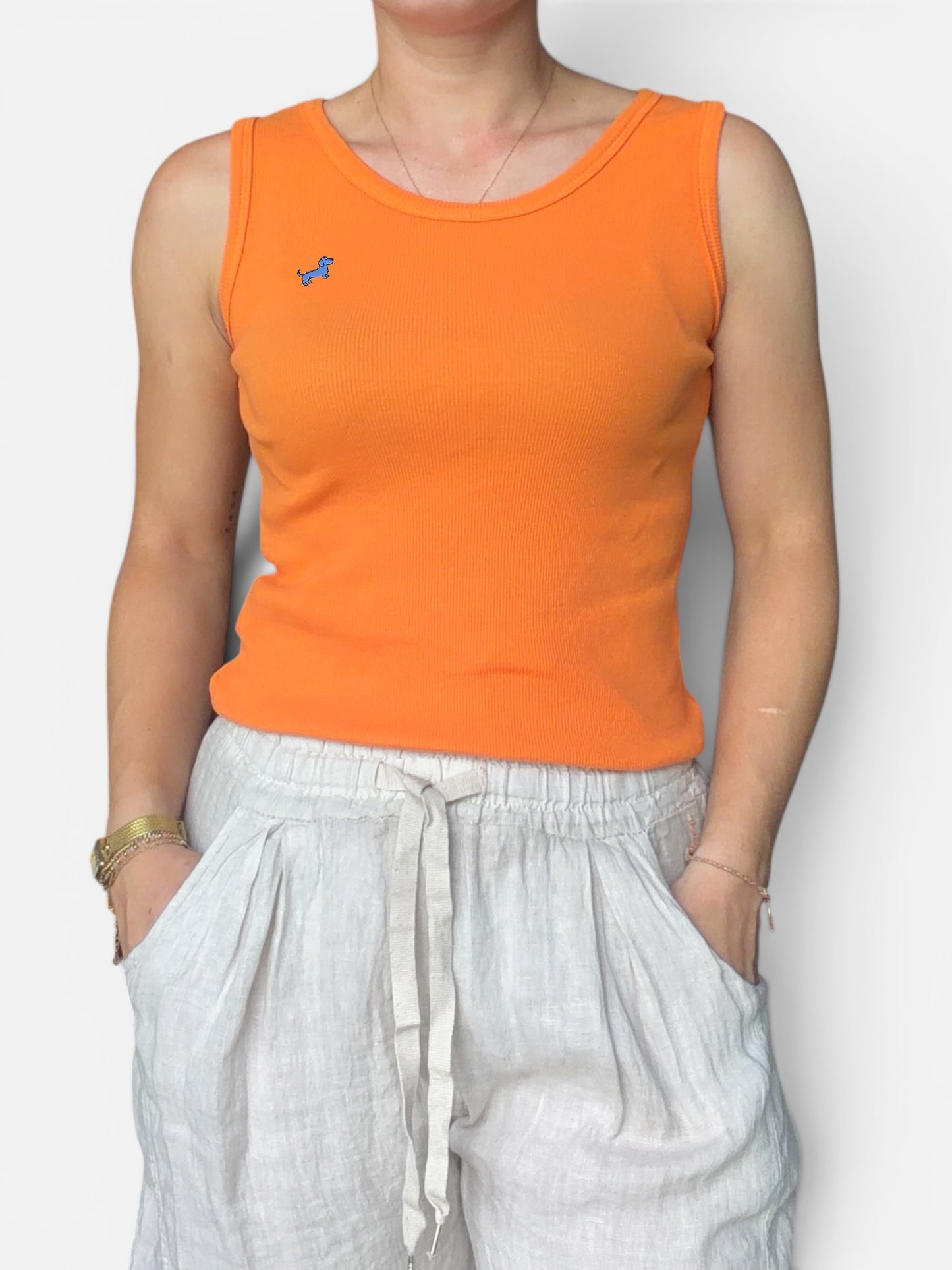 Rib Tanktop mit Dackel-Pin
