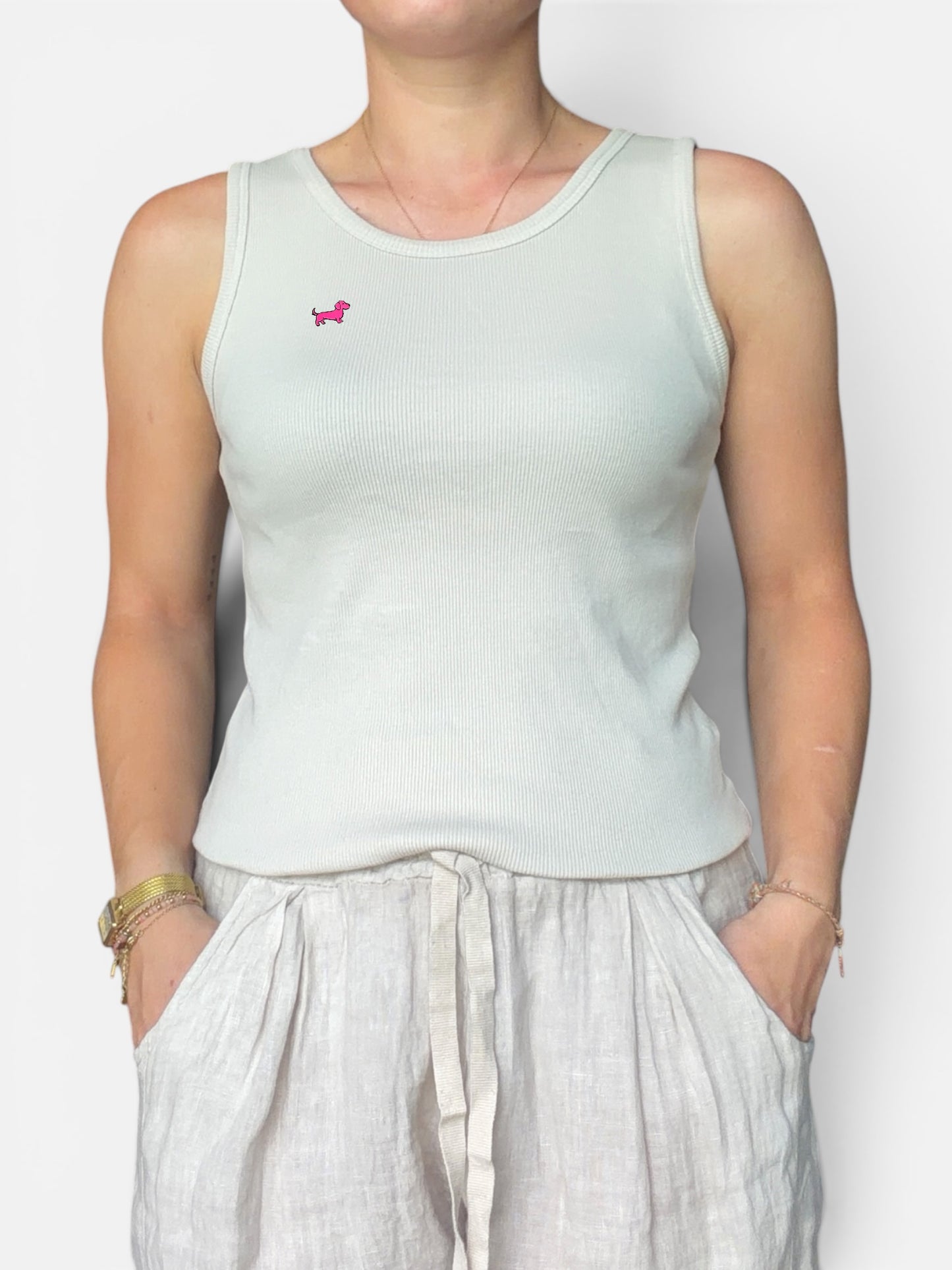 Rib Tanktop mit Dackel-Pin