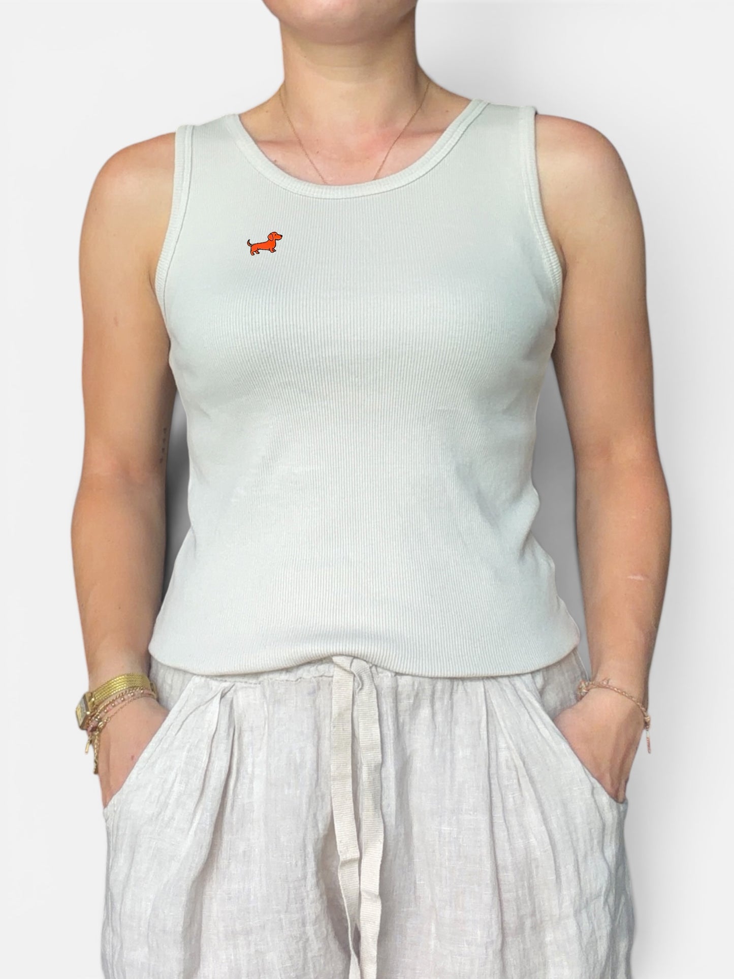 Rib Tanktop mit Dackel-Pin
