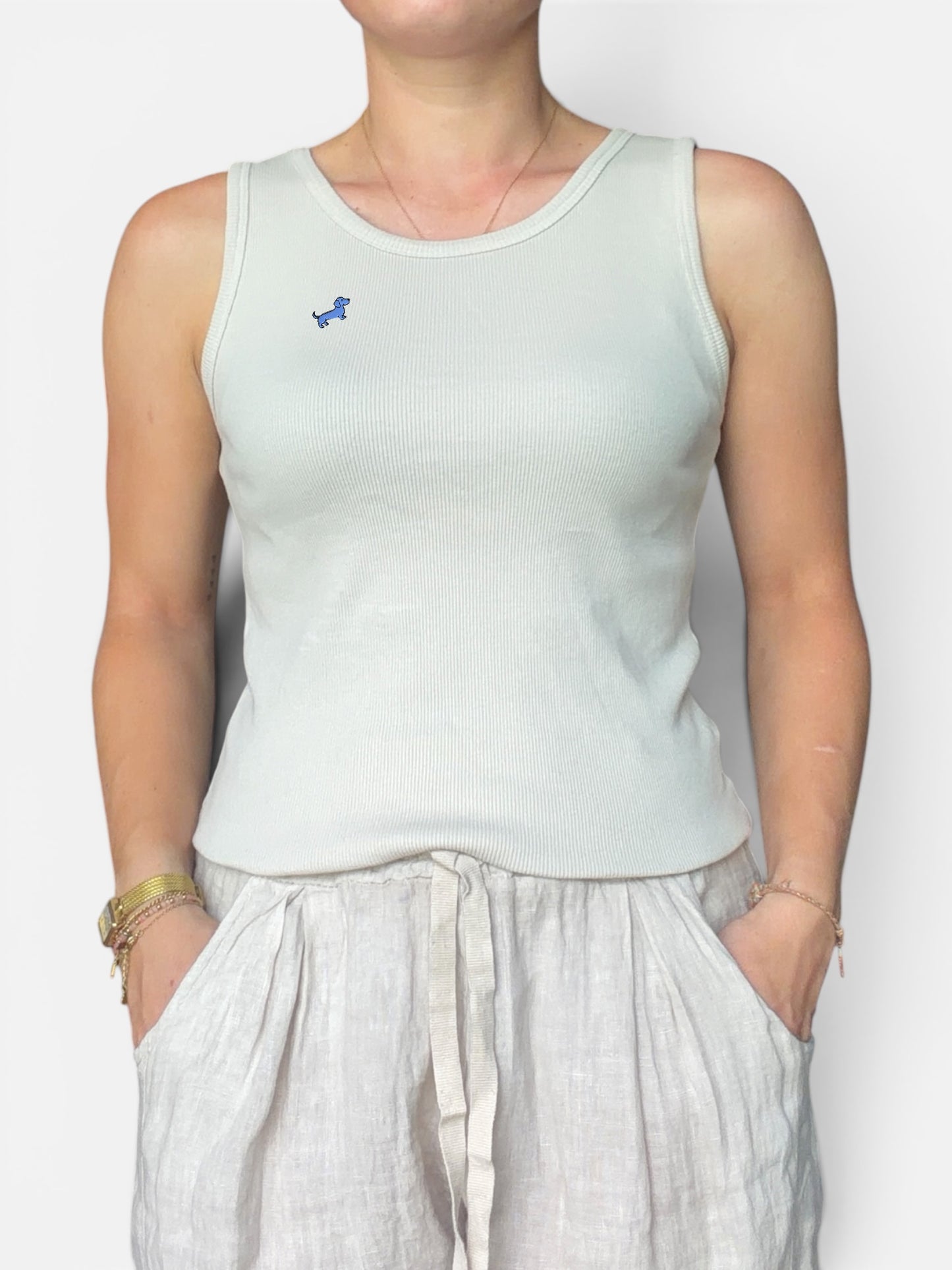 Rib Tanktop mit Dackel-Pin