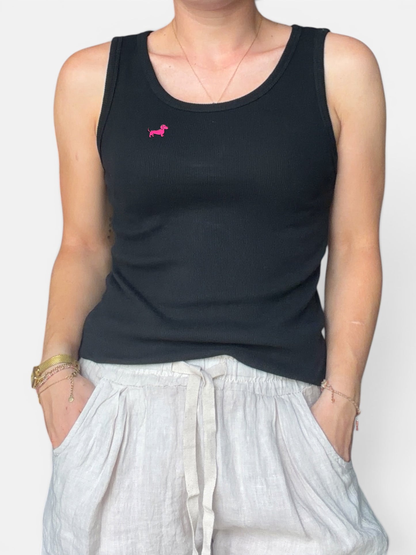 Rib Tanktop mit Dackel-Pin