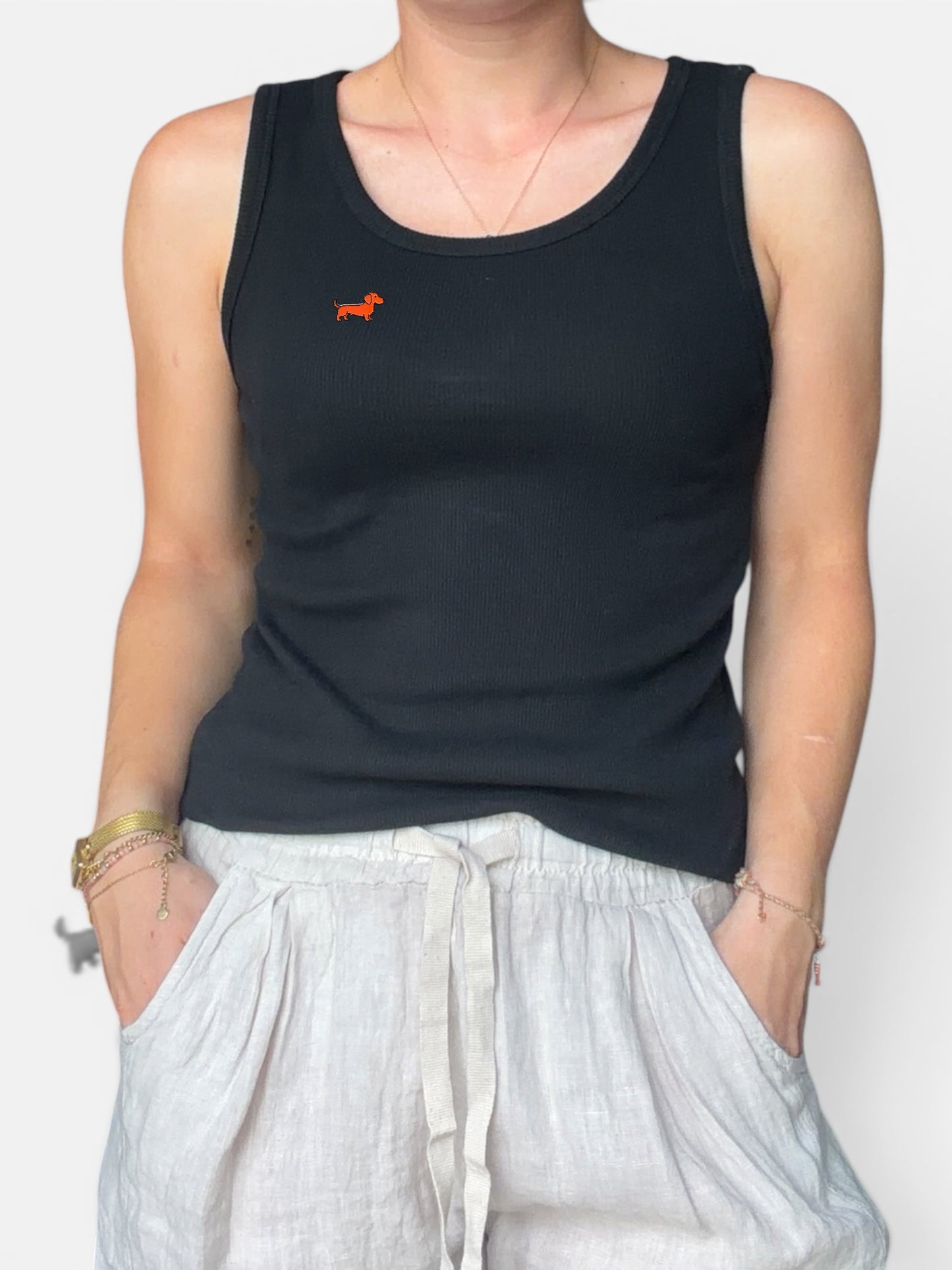 Rib Tanktop mit Dackel-Pin