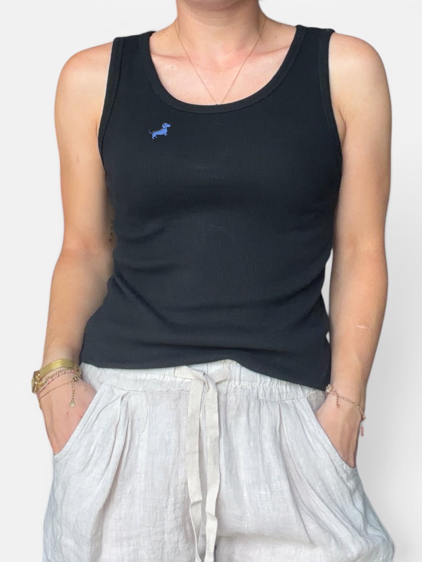 Rib Tanktop mit Dackel-Pin