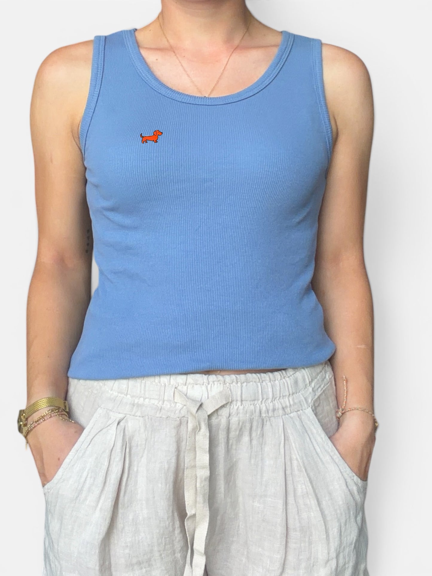 Rib Tanktop mit Dackel-Pin