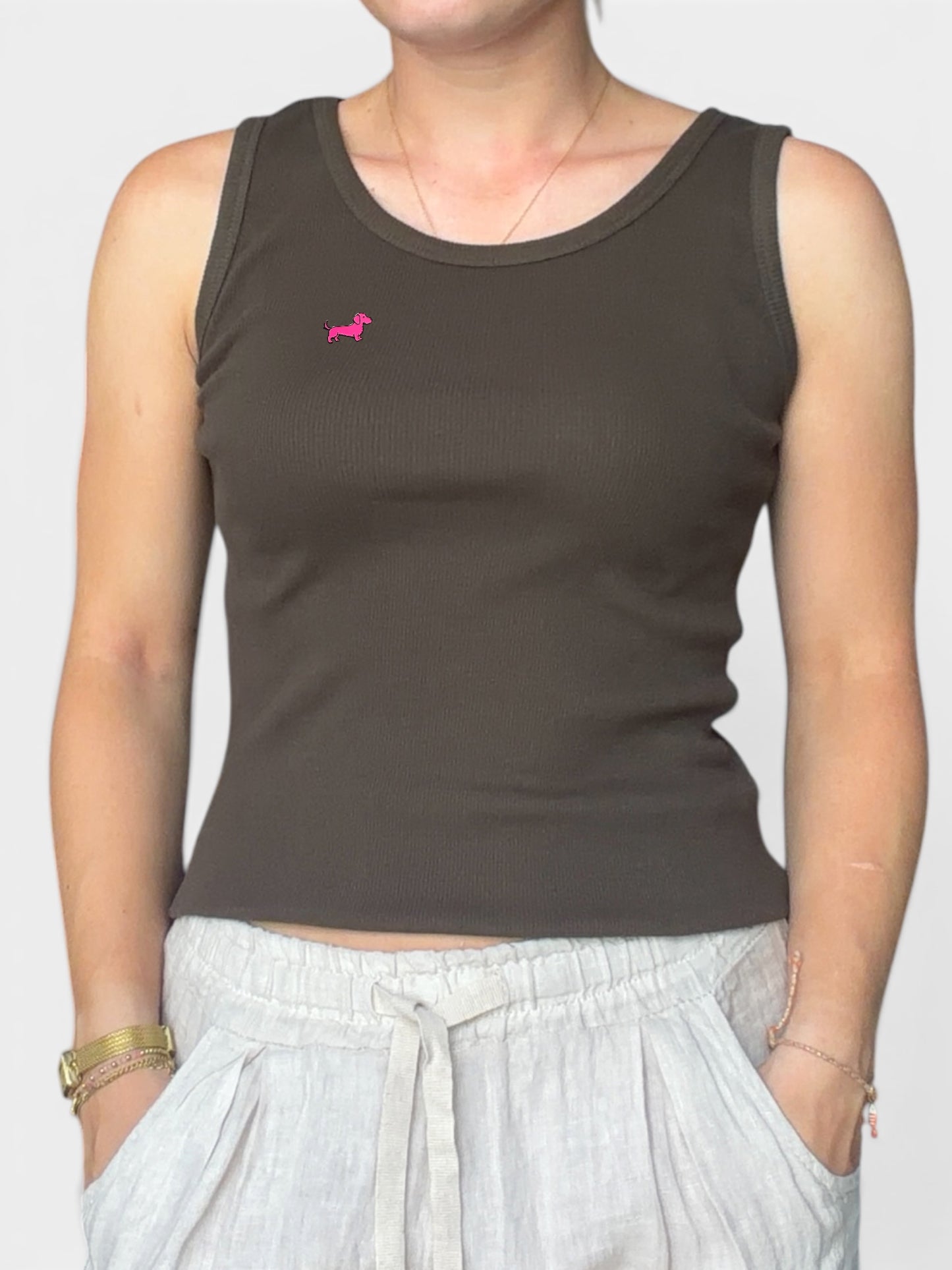 Rib Tanktop mit Dackel-Pin