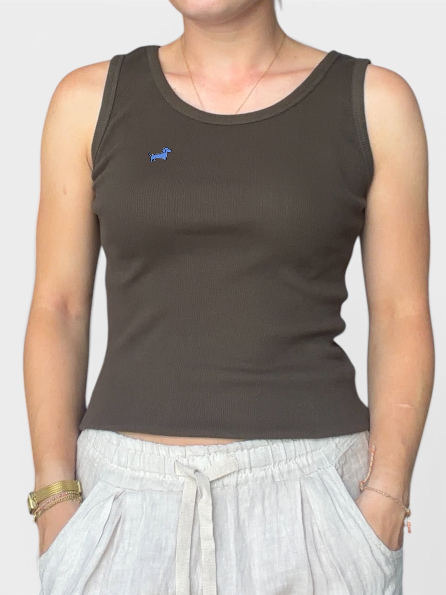 Rib Tanktop mit Dackel-Pin