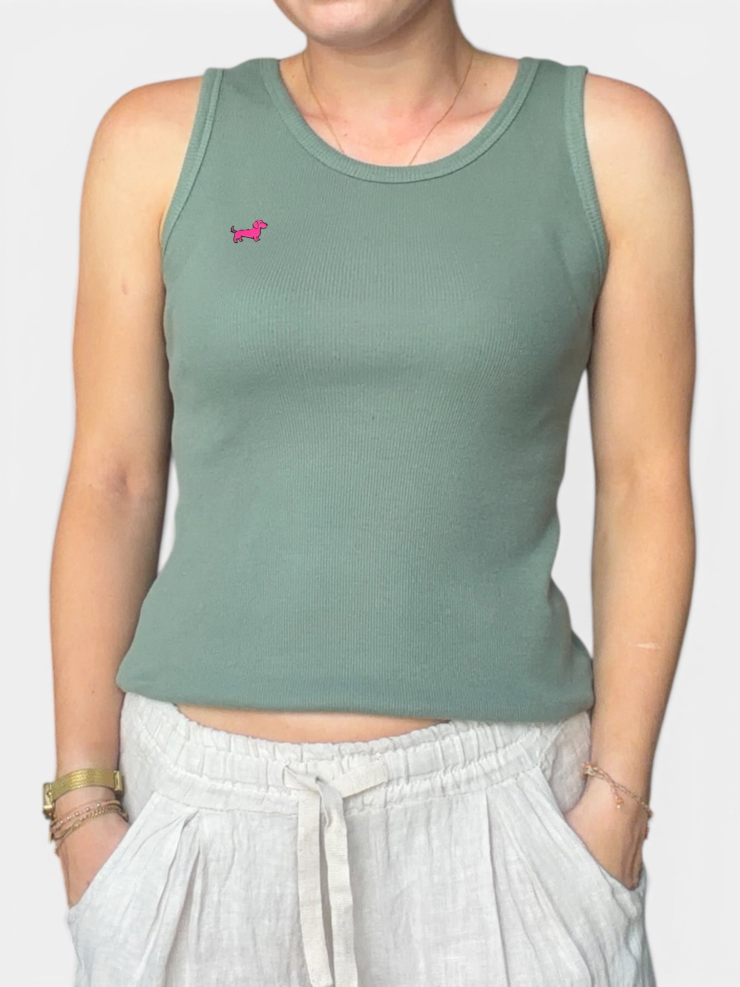 Rib Tanktop mit Dackel-Pin