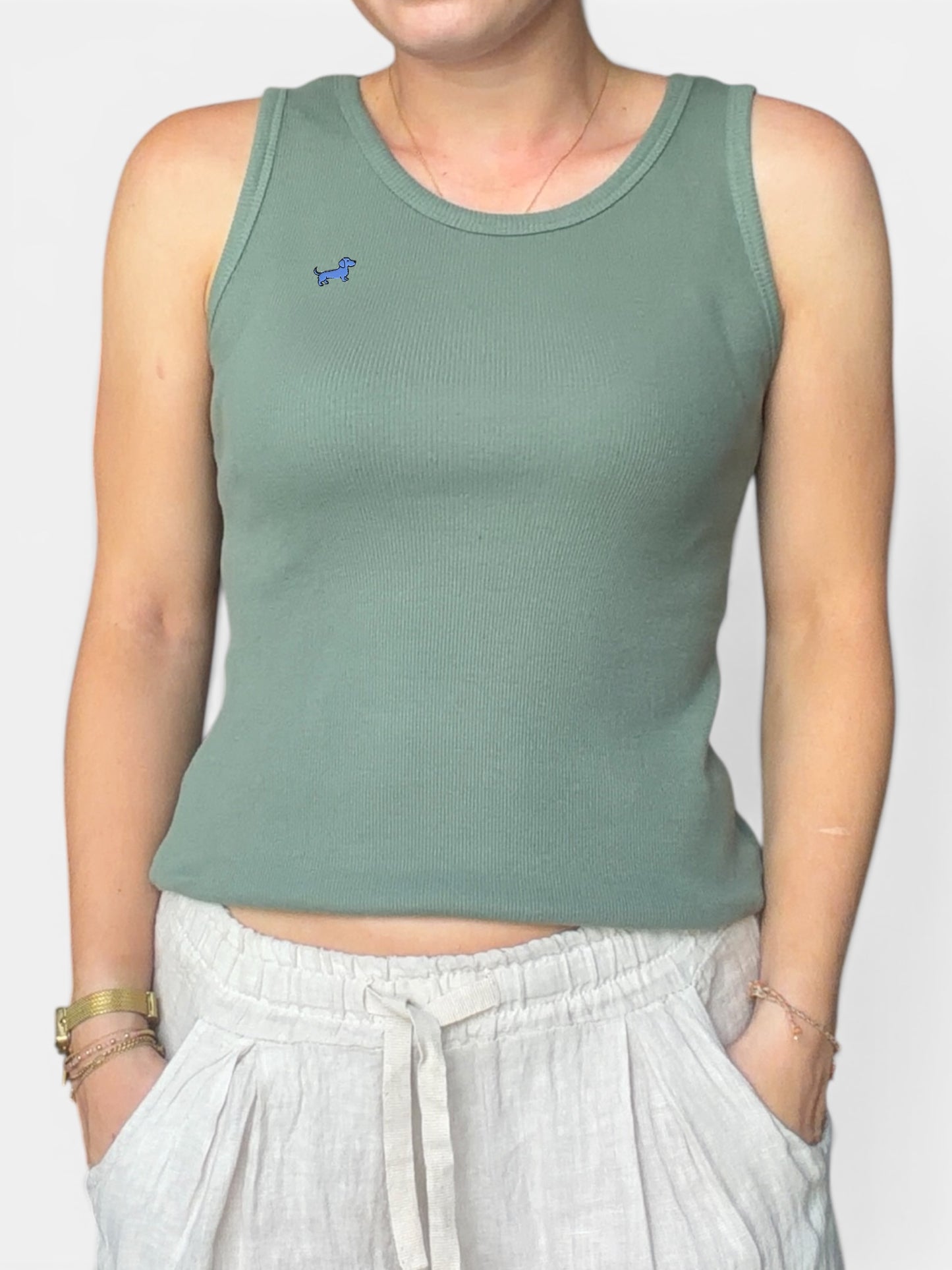 Rib Tanktop mit Dackel-Pin