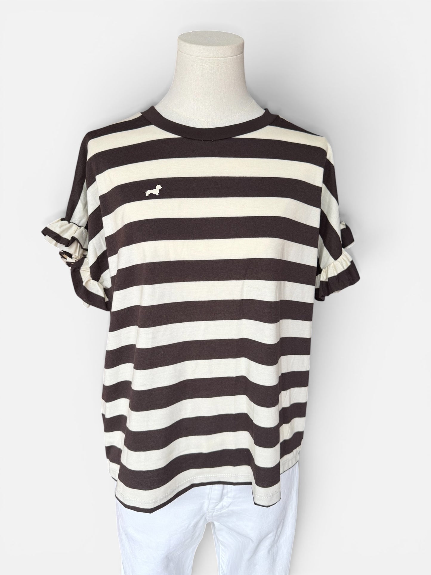Rüschenshirt mit Dackelstick in Wunschfarbe