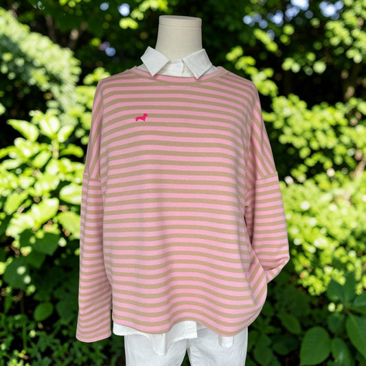Gestreiftes Langarmshirt mit Dackel in Wunschfarbe