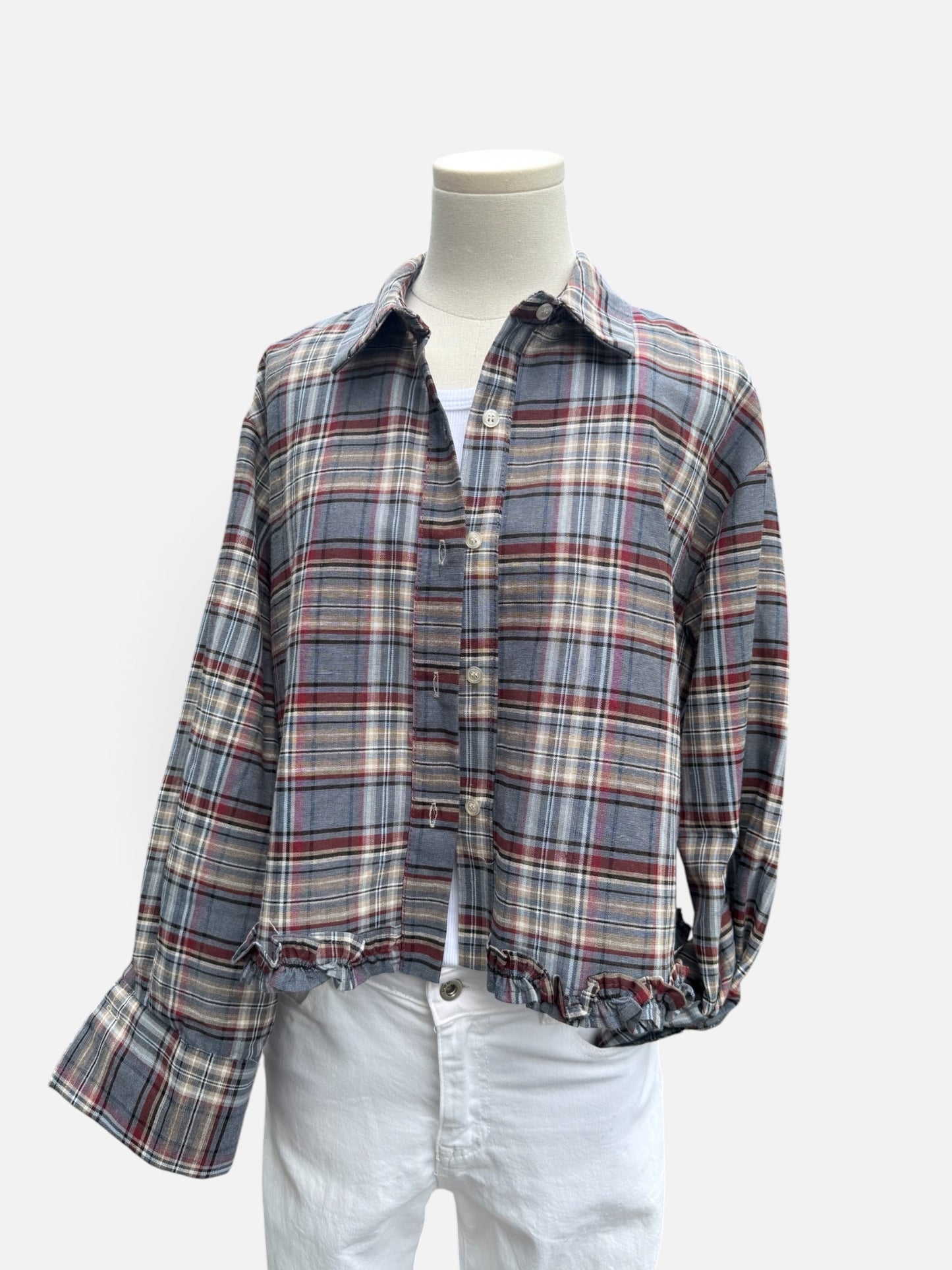 Riviera Karo-Rüschenbluse mit Dackelstick in Wunschfarbe
