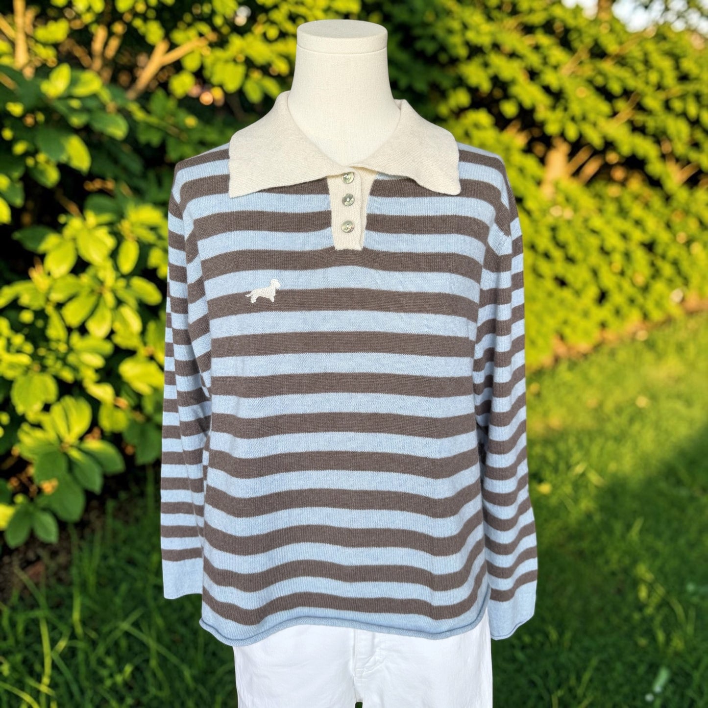 Cashmere Polopullover Clara mit Dackelstick in Wunschfarbe