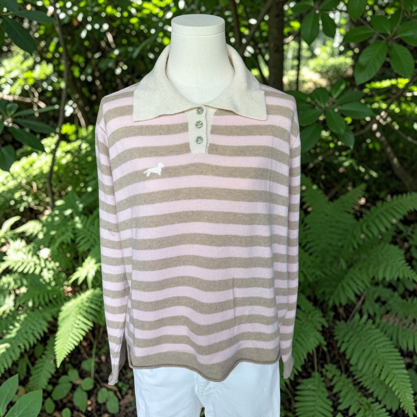 Cashmere Polopullover Clara mit Dackelstick in Wunschfarbe