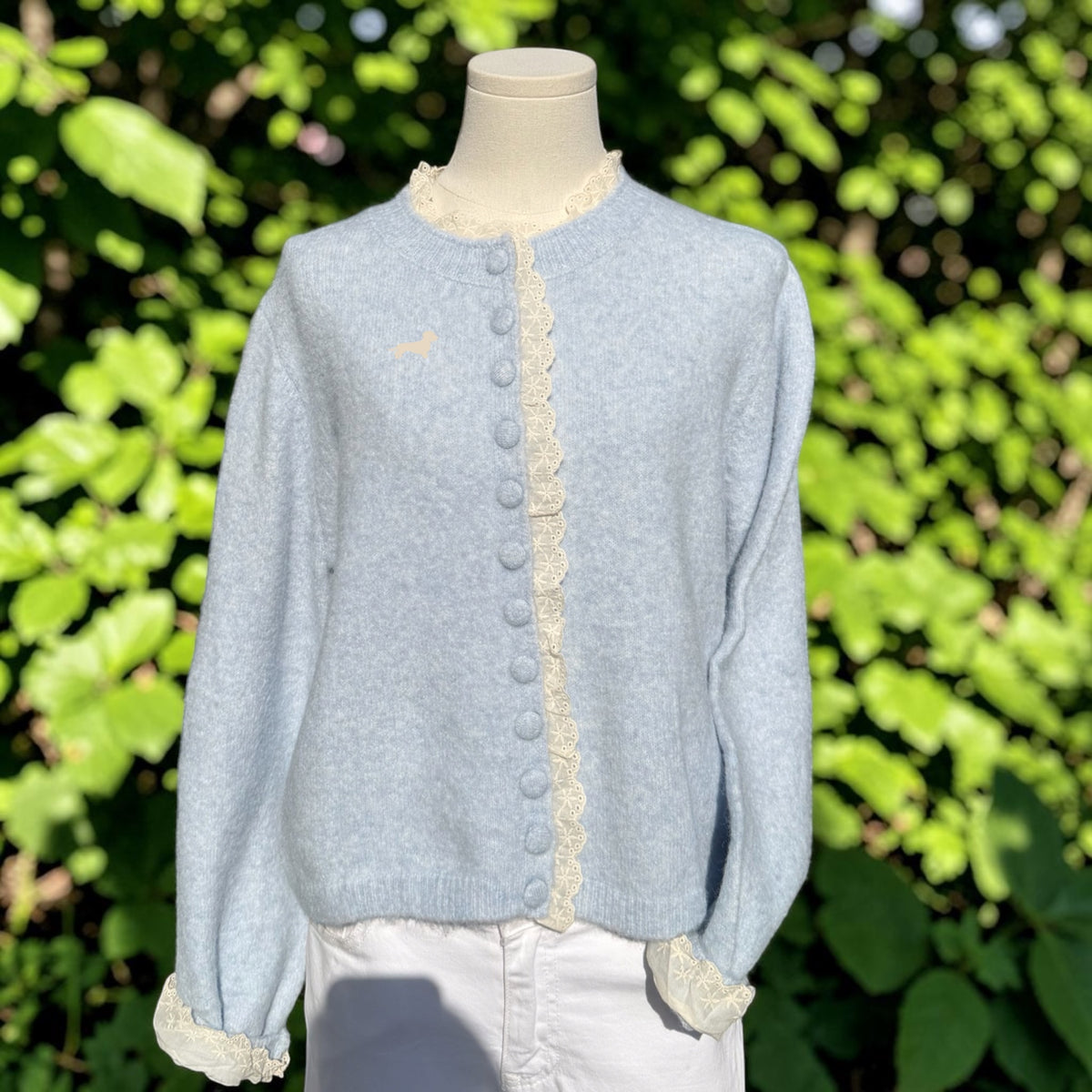 Spitzenstrickjacke Leni mit Dackel in Wunschfarbe oder Dackel Pin