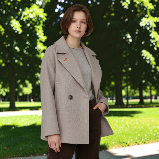 Kurze Manteljacke mit Dackel-Pin