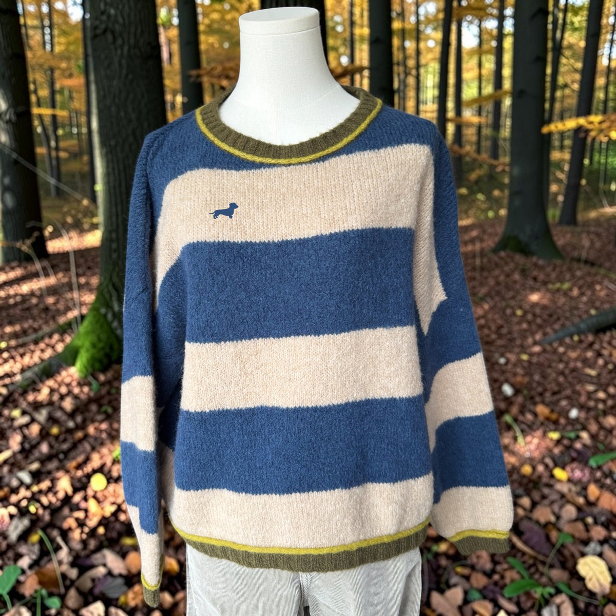 Blockstreifenpullover Lotta mit Dackelstick