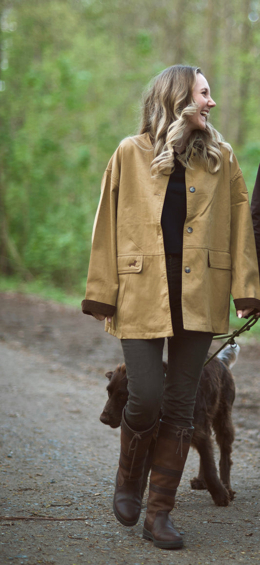 Damen Parka Jacke in Camel mit Dackel in Wunschfarbe