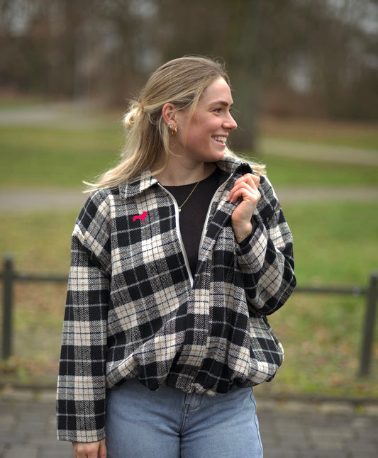 Blouson Jacke Karo mit Dackel in Wunschfarbe!